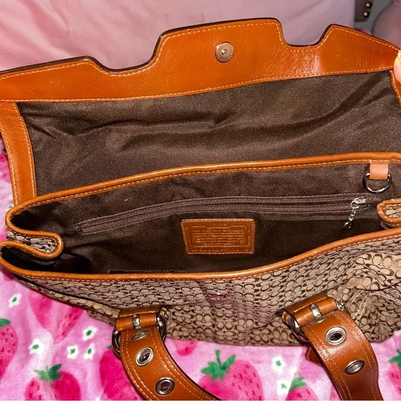 Coach Y2K F12312 Soho Signature Jacquard Flap Satchel Bag Bwn - Picture 3 of 5